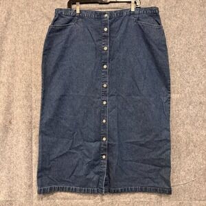 Vintage Y2K Denim Skirt Plus Size 20W 90s Midi Modest Blue Jean Button Down